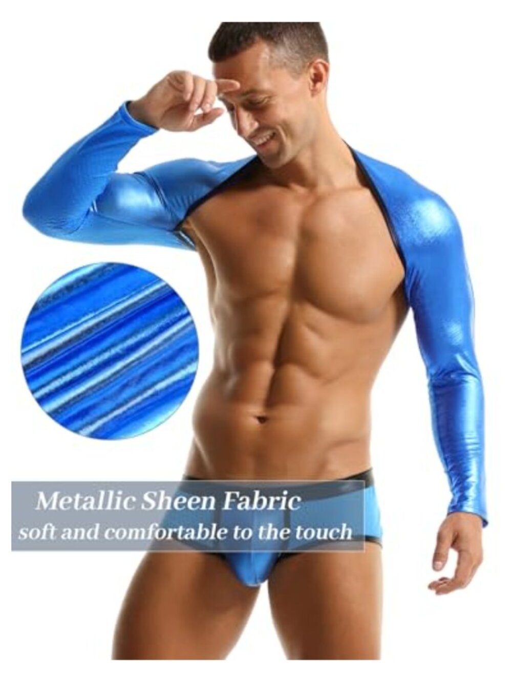 Men's Faux Leather Arm Sleeves Shrug Open Front Mesh Back Crop Top Clubwear - Picture 4 of 5
